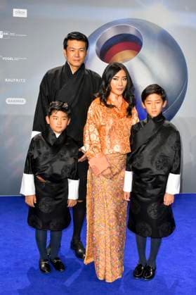 ABBduesseldorf H R H Princess Dechan Yangzom Wangchuck and Husband Dasho Tandin Namgyel is the daughter of the fourth King of Bhutan Jigme Singye Wangchuck as guests on the blue carpet at the 18th German Sustainability Award 2025 ceremony at the Maritim Hotel on 05 12 2025 NRW Germany