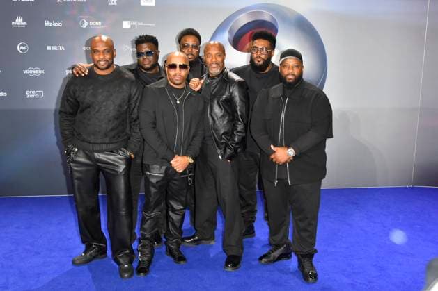 ABBduesseldorf Naturally 7 US American a cappella group as guests on the blue carpet at the 18th German Sustainability Award 2025 ceremony at the Maritim Hotel on 05 12 2025 NRW Germany