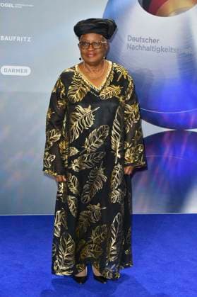 ABBduesseldorf Ngozi Okonjo Iweala is the seventh Director General of the WTO as a guest on the blue carpet at the 18th German Sustainability Award 2025 ceremony at the Maritim Hotel on 05 12 2025 NRW Germany