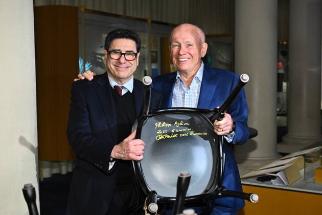 Philippe Aghion and Peter Howitt, laureate in economics, signs the Nobel chairs at the Nobel Museum in Stockholm, Sweden, December 6, 2025 STOCKHOLM SWEDEN x10090x  Copyright: xClaudioxBresciani TTx NOBEL CHAIRS ARE SIGNED BY THE PRIZE WINNERS dpP4uZr6JvU