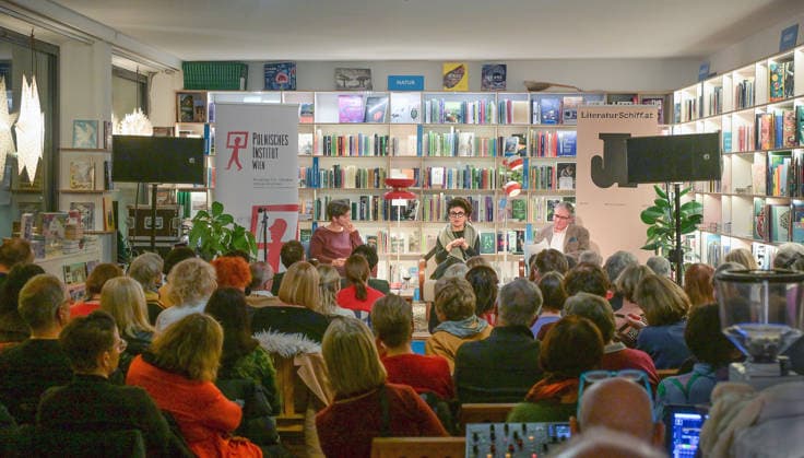 Reading by the Polish Nobel Prize winner Olga Tokarczuk as part of the cultural initiative Literaturschiff, in the old Kurdirektion in Bad ISchl,