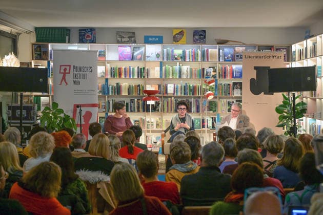Reading by the Polish Nobel Prize winner Olga Tokarczuk as part of the cultural initiative Literaturschiff, in the old Kurdirektion in Bad ISchl,