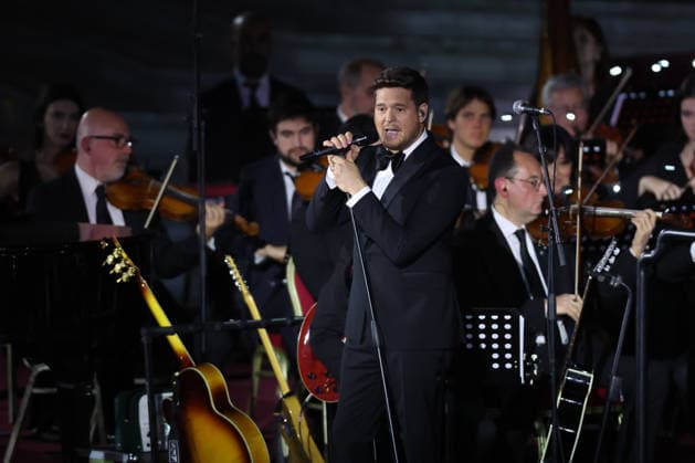 Vatican City, Italy - December 6, 2025: Michael Steven Buble performs in concert before the Pope. Pope Leo XIV attends the concert for the poor with Canadian singer Michael Steven Buble and Serena Autieri held in the Paul VI Hall in the Vatican.  Copyright: xmarcoxiacobuccix xipa-agency.netx xmarcoxiacobuccix IPA_Agency_IPA68834425