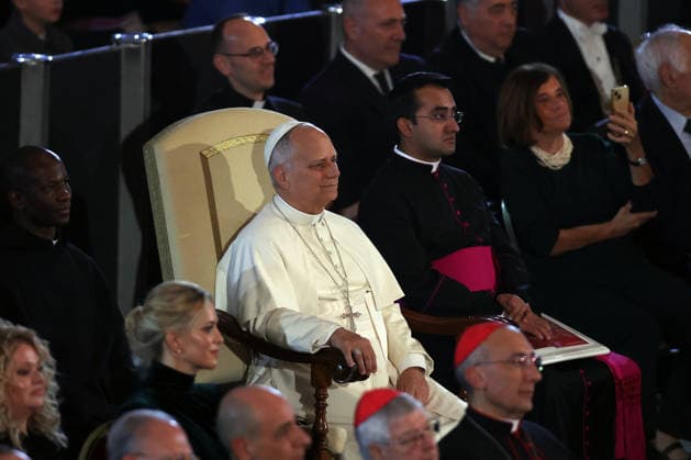 Vatican City, Italy - December 6, 2025: Pope Leo XIV attends the concert for the poor with Canadian singer Michael Steven Buble and Serena Autieri held in the Paul VI Hall in the Vatican.  Copyright: xmarcoxiacobuccix xipa-agency.netx xmarcoxiacobuccix IPA_Agency_IPA68834654
