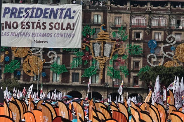 December 6, 2025, Mexico, Cdmx, Mexico: Former Mexican President ANDRES MANUEL LOPEZ OBRADOR (AMLO) founded the National Regeneration Movement (MORENA) political party and the Fourth Transformation (4T), which is its main political proposal. Current President CLAUDIA SHEIMBAUM is responsible for continuing the Fourth Transformation, or 4T. As part of the movement s seventh anniversary, she celebrated with thousands of supporters in Mexico City s Zo³calo (Plaza de la Constitucio³n). In front of the National Palace, she gave a speech highlighting her commitment to continuing AMLO s legacy: governing with austerity, without corruption, helping the poor, and continuing the fight against drug trafficking. She also emphasized that she will no - ZUMAp204 20251206_zip_p204_006 Copyright: xJosuexPerezx