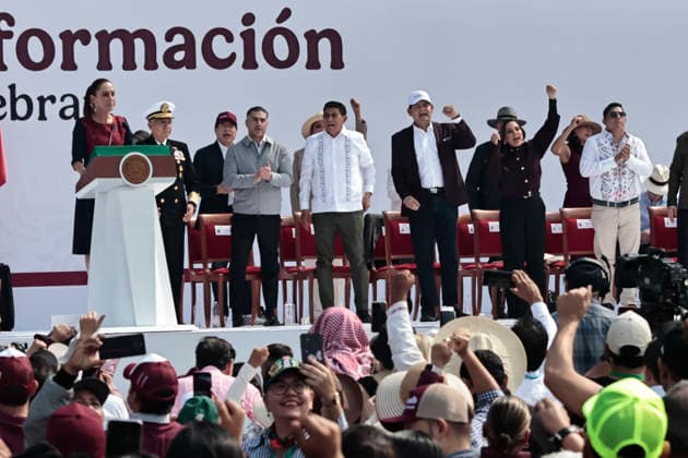 December 6, 2025, Mexico, Cdmx, Mexico: Former Mexican President ANDRES MANUEL LOPEZ OBRADOR (AMLO) founded the National Regeneration Movement (MORENA) political party and the Fourth Transformation (4T), which is its main political proposal. Current President CLAUDIA SHEIMBAUM is responsible for continuing the Fourth Transformation, or 4T. As part of the movement s seventh anniversary, she celebrated with thousands of supporters in Mexico City s Zo³calo (Plaza de la Constitucio³n). In front of the National Palace, she gave a speech highlighting her commitment to continuing AMLO s legacy: governing with austerity, without corruption, helping the poor, and continuing the fight against drug trafficking. She also emphasized that she will no - ZUMAp204 20251206_zip_p204_036 Copyright: xJosuexPerezx