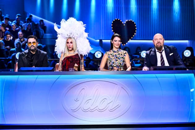 STOCKHOLM, SWEDEN 20251206 Idol jury Ash Pournouri, Peg Parnevik, Katia Mosally and Anders Bagge during the final of Idol 2025 STOCKHOLM SWEDEN x10060x  Copyright: xHenrikxMontgomery TTx IDOL 2025 ga6njNRMxPo