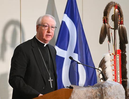 December 6, 2025, Montreal, Pq, Canada: Archbishop of Vancouver Richard Smith speaks during a press conference at Trudeau Airport in Montreal, Saturday, December 6, 2025, after 62 indigenous artifacts and cultural items were returned by the Vatican. Montreal Canada  - ZUMAc35_ 20251206_zaf_c35_070 Copyright: xGrahamxHughesx