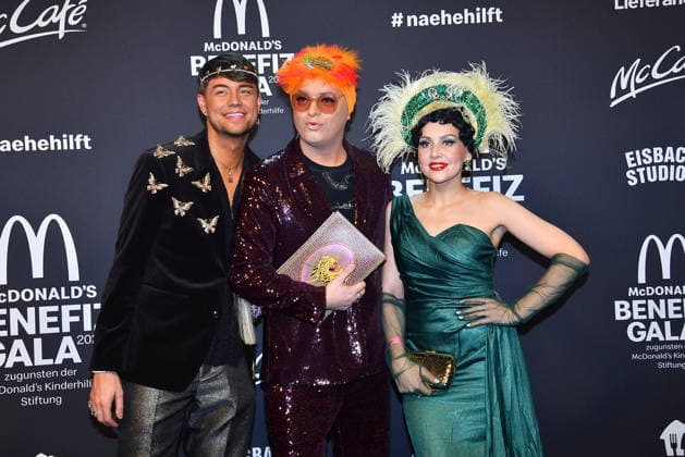 Marcell Damaschke, Julian F M Stoeckel and Pauline Stolze at the benefit gala for the McDonalds Childrens Aid Foundation on 6 12 2025 in Munich McDonalds Benefit Gala 2025 in Munich