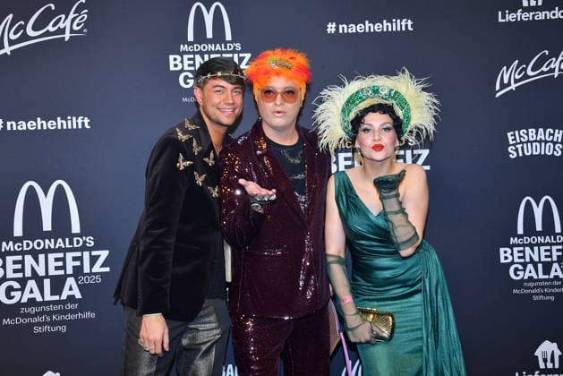 Marcell Damaschke, Julian F M Stoeckel and Pauline Stolze at the benefit gala for the McDonalds Childrens Aid Foundation on 6 12 2025 in Munich McDonalds Benefit Gala 2025 in Munich
