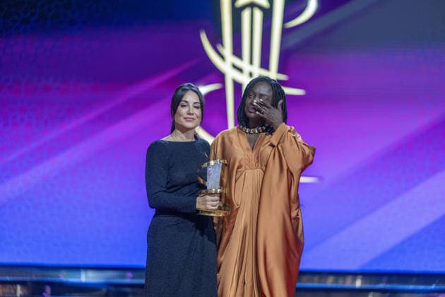 22nd International Marrakech Film Festival MARRAKECH, MOROCCO – DECEMBER 6: French-Tunisian director Erige Sehiri (L) and Senegalese-French actress Aissa Maiga (R) win the Étoile d Or Award for their film Promised Sky during the 22nd International Marrakech Film Festival awards ceremony on December 6, 2025, in Marrakech, Morocco. Abu Adem Muhammed Anadolu Marrakech Morocco. Editorial use only. Please get in touch for any other usage.  Copyright: x2025xAnadoluxAbuxAdemxMuhammedx