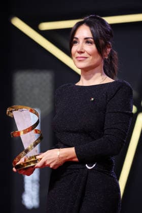 Erige Sehiri speaks on stage after receiving the Étoile D Or for the film Promised Sky during the Closing Ceremony during the 22nd Marrakech International Film Festival Marrakech, Morocco 06 12 2025 451320 2025 12 06 MARRAKECH Morocco  Copyright: xRomualdxMeigneuxx xStarfacex STAR_451320_113
