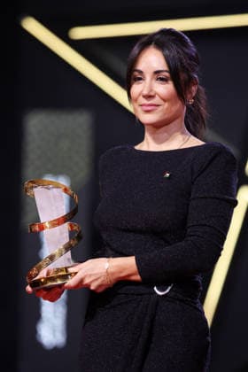 Erige Sehiri speaks on stage after receiving the Étoile D Or for the film Promised Sky during the Closing Ceremony during the 22nd Marrakech International Film Festival Marrakech, Morocco 06 12 2025 451320 2025 12 06 MARRAKECH Morocco  Copyright: xRomualdxMeigneuxx xStarfacex STAR_451320_114