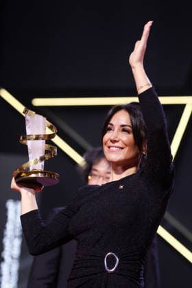Erige Sehiri speaks on stage after receiving the Étoile D Or for the film Promised Sky during the Closing Ceremony during the 22nd Marrakech International Film Festival Marrakech, Morocco 06 12 2025 451320 2025 12 06 MARRAKECH Morocco  Copyright: xRomualdxMeigneuxx xStarfacex STAR_451320_117