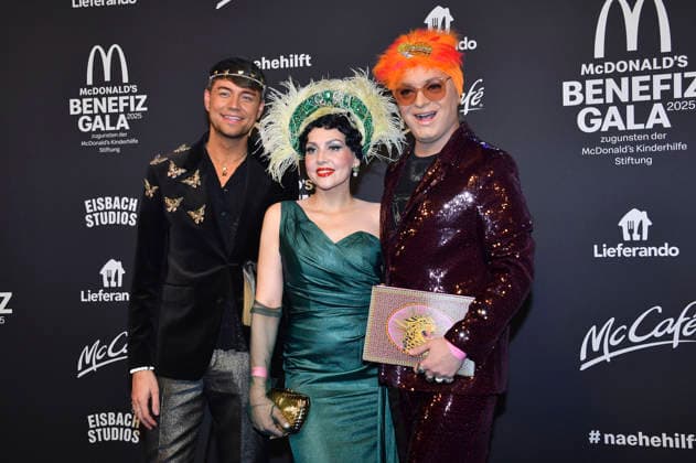 Marcell Damaschke, Pauline Stolze and Julian F M Stoeckel at the 20 McDonald s Benefit Gala in aid of the McDonald s Childrens Aid Foundation at Eisbach Studios Munich, 06 12 2025 Foto:xB.xInsingerx xFuturexImagex mcdonalds_5326
