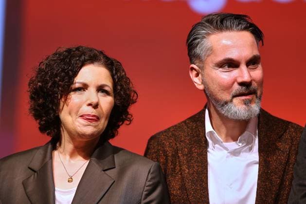 Magdeburg, Sachsen-Anhalt, Deutschland, 07.12.2025: Messe: 3. BSW-Bundesparteitag: Amira Mohamed Ali und Fabio De Masi *** Magdeburg, Saxony-Anhalt, Germany, 07 12 2025 Fair 3 BSW Federal Party Conference Amira Mohamed Ali and Fabio De Masi Copyright: xdtsxNachrichtenagenturx dts_97890