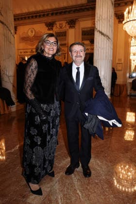 Milan, Guests arrive at the 2025 La Scala Premiere with Shostakovich s opera A Lady Macbeth of the Mtsensk District at Teatro alla Scala. Pictured: Giacomo Poretti (Italian comedian and actor), Daniela Cristofori  Copyright: xAlessandroxBremecx xipa-agency.netx xx IPA_Agency_IPA68888904