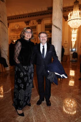 Milan, Guests arrive at the 2025 La Scala Premiere with Shostakovich s opera A Lady Macbeth of the Mtsensk District at Teatro alla Scala. Pictured: Giacomo Poretti (Italian comedian and actor), Daniela Cristofori  Copyright: xAlessandroxBremecx xipa-agency.netx xx IPA_Agency_IPA68888905