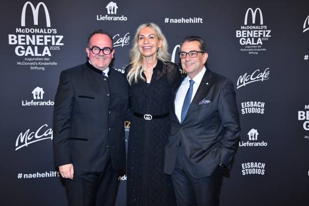 Clemens Baumgärtner, Saskia Greipl Kostandinidis and Stavros Konstantinidis McDonalds Benefit Gala McDonalds Childrens Aid Foundation Eisbach Studios Munich 06 December 2025