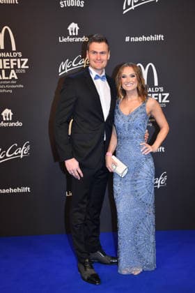 Hannes Ocik with his wife Nele McDonalds Benefit Gala McDonalds Childrens Aid Foundation Eisbach Studios Munich 06 December 2025