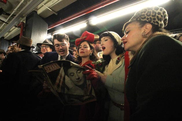 December 7, 2025, Manhattan, New York, USA: New York ,New York December 7,2025..Vintage Holiday Train Ride.. NYC Transit Museum hosts there annual vintage train ride for the holiday season. Trains features eight cars from the 1930s These vintage Independent Subway System (IND) cars were built for the first subway company operated by the City of New York. Depression-era Art Deco aesthetic. With rattan seats, paddle ceiling fans, incandescent light bulbs, roll signs, and period advertisements, Manhattan USA - ZUMAct2_ 20251207_faf_ct2_081 Copyright: xBrucexCotlerx