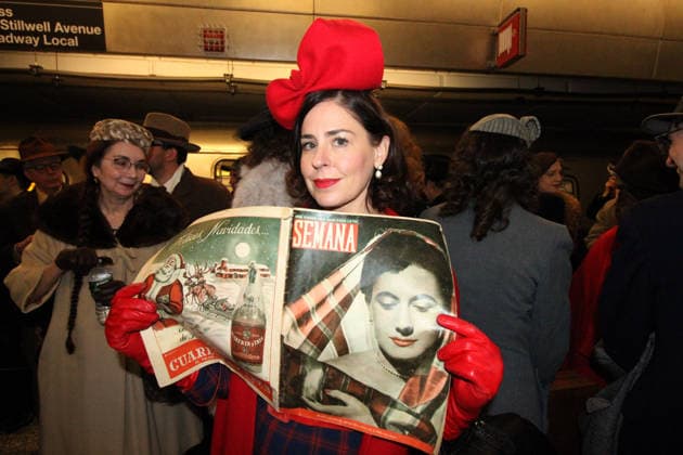 December 7, 2025, Manhattan, New York, USA: New York ,New York December 7,2025..Vintage Holiday Train Ride.. NYC Transit Museum hosts there annual vintage train ride for the holiday season. Trains features eight cars from the 1930s These vintage Independent Subway System (IND) cars were built for the first subway company operated by the City of New York. Depression-era Art Deco aesthetic. With rattan seats, paddle ceiling fans, incandescent light bulbs, roll signs, and period advertisements, Manhattan USA - ZUMAct2_ 20251207_faf_ct2_069 Copyright: xBrucexCotlerx