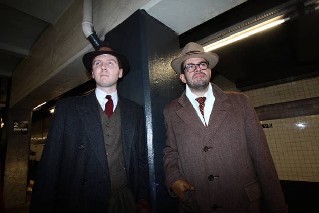 December 7, 2025, Manhattan, New York, USA: New York ,New York December 7,2025..Vintage Holiday Train Ride.. NYC Transit Museum hosts there annual vintage train ride for the holiday season. Trains features eight cars from the 1930s These vintage Independent Subway System (IND) cars were built for the first subway company operated by the City of New York. Depression-era Art Deco aesthetic. With rattan seats, paddle ceiling fans, incandescent light bulbs, roll signs, and period advertisements, Manhattan USA - ZUMAct2_ 20251207_faf_ct2_007 Copyright: xBrucexCotlerx