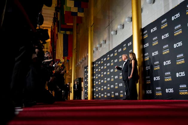 President Donald Trump and First Lady Melania Trump arrive on the red carpet for the 48th annual Kennedy Center Honors at the Kennedy Center in Washington DC on Sunday, December 7, 2025. President Donald Trump will host this year s event, which honors songwriter George Strait, actors Michael Crawford and Sylvester Stallone, singer Gloria Gaynor, and the rock band Kiss.  WAP20251207509 BONNIExCASH
