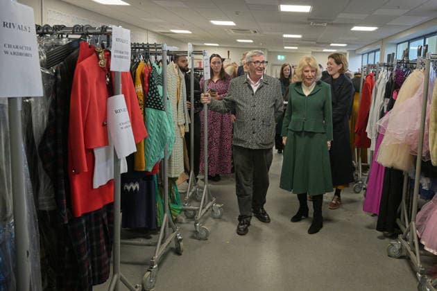 Queen Camilla visits the set of the TV Show Rivals Queen Camilla visits the set of the TV Show Rivals in Bristol, UK, on the 8th December 2025. Picture by Anthony Upton WPA-Pool Bristol Bristol United Kingdom  WHA-0806