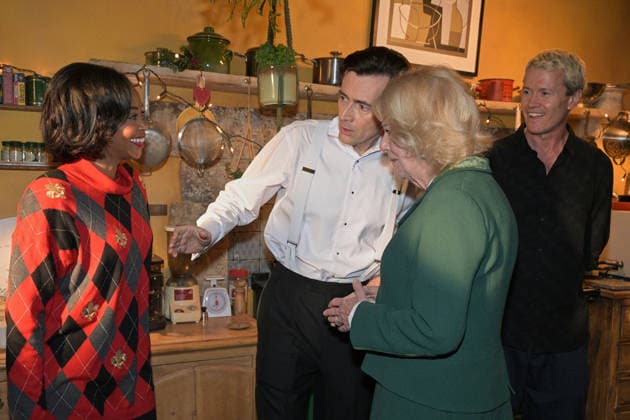 Queen Camilla visits the set of the TV Show Rivals Queen Camilla chats with Nafessa Williams and David Tennant, as she visits the set of the TV Show Rivals in Bristol, UK, on the 8th December 2025. Picture by Anthony Upton WPA-Pool Bristol Bristol United Kingdom  WHA-0806