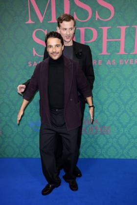 Kostja Ullmann and Christoph Schechinger at the premiere of the series Miss Sophie Same Procedure As Every Year Amazon Prime on 8 12 2025 at Claerchens Ballhaus in Berlin Miss Sophie series premiere in Berlin