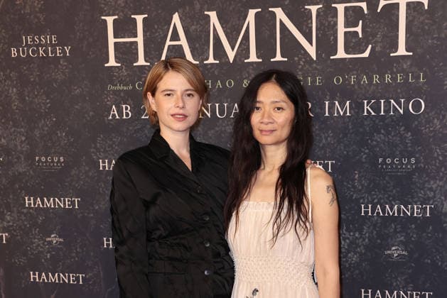 Jessie Buckley and director Chloe Zhao at the Hamnet cinema premiere on 8 12 2025 at the Delphi Filmpalast in Berlin Hamnet film premiere in Berlin