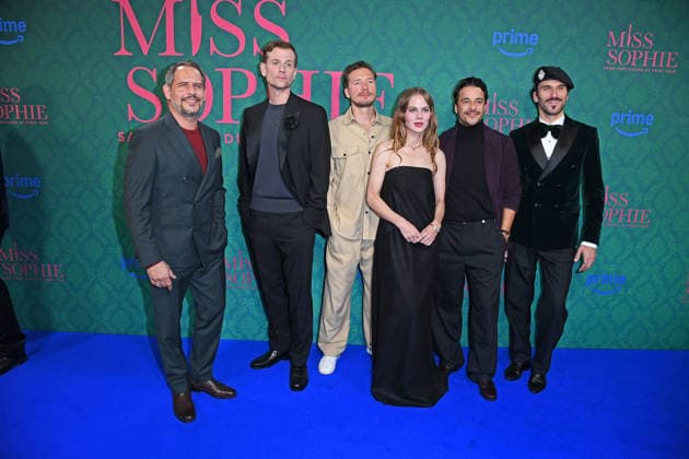 Moritz Bleibtreu, Christoph Schechinger, Jacob Matschenz, Alicia von Rittberg, Kostja Ullmann, Vladimir Korneev at the premiere of the Prime Video series MISS SOPHIE SAME PROCEDURE AS EVERY YEAR at Clärchens Ballhaus in Berlin on 08 12 2025