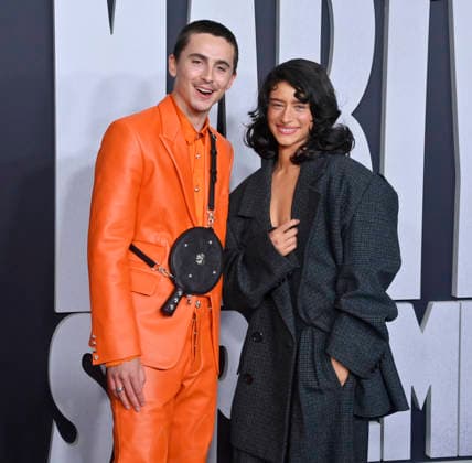 Cast members Timothee Chalamet (L) and Odessa A zion attend the special screening of the motion picture sports drama Marty Supreme at the Samuel Goldwyn Theater in Beverly Hills, California on Monday, December 8, 2025. Storyline: Marty Mauser, a young man with a dream no one respects, goes to hell and back in pursuit of greatness.  LAP20251208828 JIMxRUYMEN