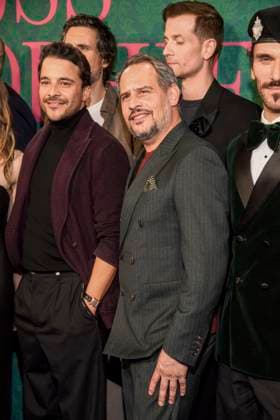 ABBberlin Kostja Ullmann, Moritz Bleibtreu, Christoph Schechinger and Vladimir Korneev actors on the blue carpet at the cinema premiere of the Amazon prime series of MISS SOPHIE SAME PROCEDURE AS EVERY YEAR at Claerchens Ballhaus on 08 12 2025 Berlin Berlin Germany