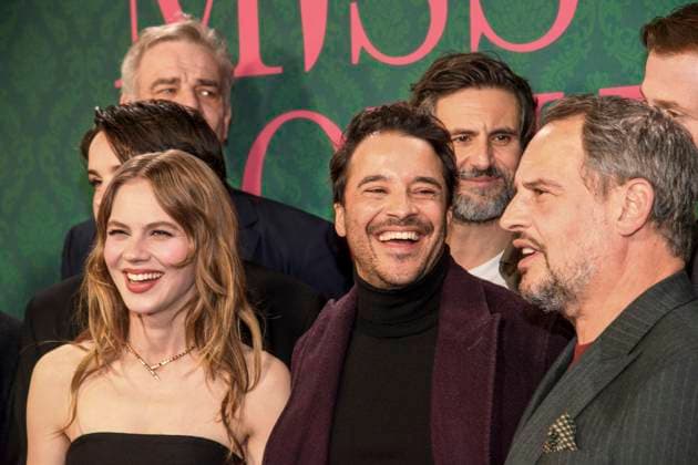 ABBberlin Alicia von Rittberg, Kostja Ullmann, Tom Beck and Moritz Bleibtreu actors on the blue carpet at the cinema premiere of the Amazon prime series of MISS SOPHIE SAME PROCEDURE AS EVERY YEAR at Claerchens Ballhaus on 08 12 2025 Berlin Berlin Germany