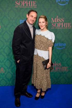 ABBberlin Sönke Möhring Soenke Moehring and Nikola Kastner actors on the blue carpet at the cinema premiere of the Amazon prime series of MISS SOPHIE SAME PROCEDURE AS EVERY YEAR at Claerchens Ballhaus on 08 12 2025 Berlin Berlin Germany