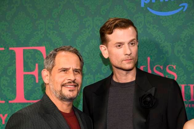 ABBberlin Moritz Bleibtreu and Christoph Schechinger actors on the blue carpet at the cinema premiere of the Amazon prime series of MISS SOPHIE SAME PROCEDURE AS EVERY YEAR at Claerchens Ballhaus on 08 12 2025 Berlin Berlin Germany