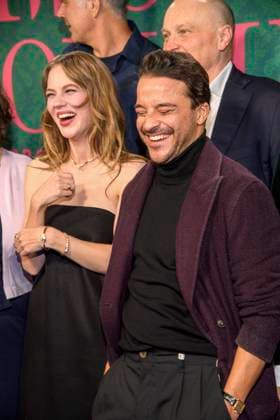 ABBberlin Alicia von Rittberg, Kostja Ullmann and Markus Brunnemann actors on the blue carpet at the cinema premiere of the Amazon prime series of MISS SOPHIE SAME PROCEDURE AS EVERY YEAR at Claerchens Ballhaus on 08 12 2025 Berlin Berlin Germany