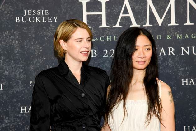 ABBberlin Jessie Buckley Irish actress with Chloe Zhao Chinese film director, guest on the red carpet at the German premiere of the movie Hamnet at Delphi Filmpalast on 08 12 2025 in Berlin Berlin Germany