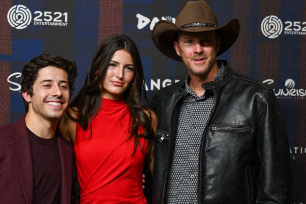 December 8, 2025, Lehi, Utah, USA: (LÃ¢â‚¬˜R) BRANDON ENGMAN, LOUISE BURTON and JOHN BURTON attend the world premiere of DAVID at Megaplex Theatres Thanksgiving Point in Lehi, Utah, USA. Lehi USA - ZUMAm292 20251208_znp_m292_036 Copyright: xCharles-McClintockxWilsonx