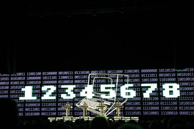 Ralf Hütter, Henning Schmitz, Falk Grieffenhagen and Georg Bongartz, from left, from the band Kraftwerk at a concert in the Uber Eats Music Hall in Berlin, December 9, 2025 Kraftwerk concert Berlin