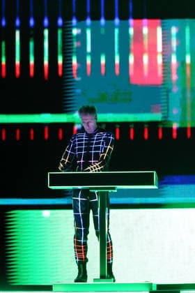 Georg Bongartz from the band Kraftwerk at a concert in the Uber Eats Music Hall in Berlin, December 9, 2025 Kraftwerk concert Berlin