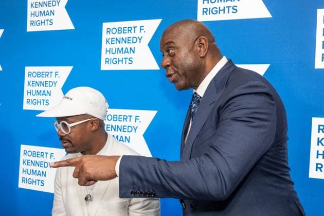 December 9, 2025, Bronx, New York, USA: Jamel Robinson and Earvin Magic Johnson attend Robert F. Kennedy Human Rights Ripple of Hope annual award gala at Hilton Midtown Hotel in New York, NY on December 9, 2025. Bronx USA - ZUMAr339 20251209_znp_r339_027 Copyright: xLevxRadinx