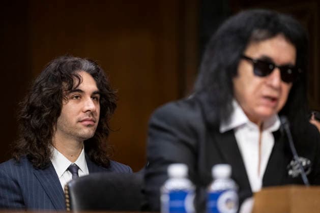 Former KISS band member Gene Simmons speaks during Senate Committee on the Judiciary Subcommittee on Intellectual Property hearings to examine balancing the interests of local radio, songwriters, and performers in the digital age in the Dirksen Senate office building in Washington, DC on Sunday, December 9, 2025. Copyright: xCNPx xMediaPunchx