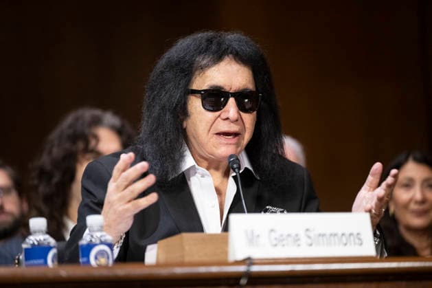 Former KISS band member Gene Simmons speaks during Senate Committee on the Judiciary Subcommittee on Intellectual Property hearings to examine balancing the interests of local radio, songwriters, and performers in the digital age in the Dirksen Senate office building in Washington, DC on Sunday, December 9, 2025. Copyright: xCNPx xMediaPunchx