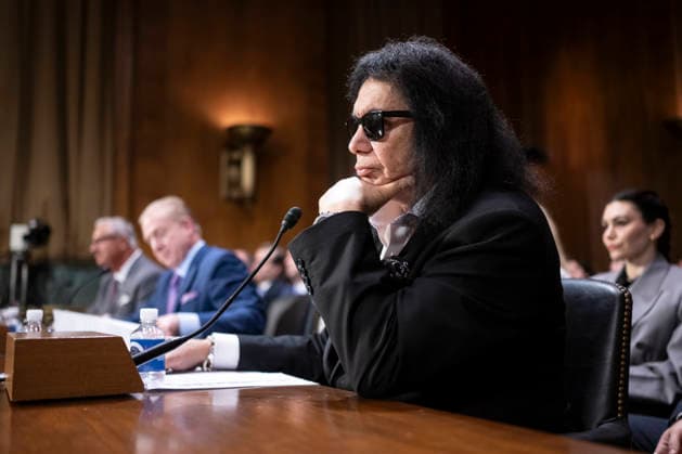 Former KISS band member Gene Simmons is seen during Senate Committee on the Judiciary Subcommittee on Intellectual Property hearings to examine balancing the interests of local radio, songwriters, and performers in the digital age in the Dirksen Senate office building in Washington, DC on Sunday, December 9, 2025. Copyright: xCNPx xMediaPunchx