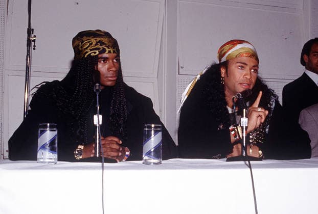 Milli Vanilli, Fab Morvan and Rob Pilatus, at a press conference announcing they will return their Grammy Awards after confessing to lip-synching their songs on November 20, 1990. Copyright: xRalphxDominguez MediaPunchx