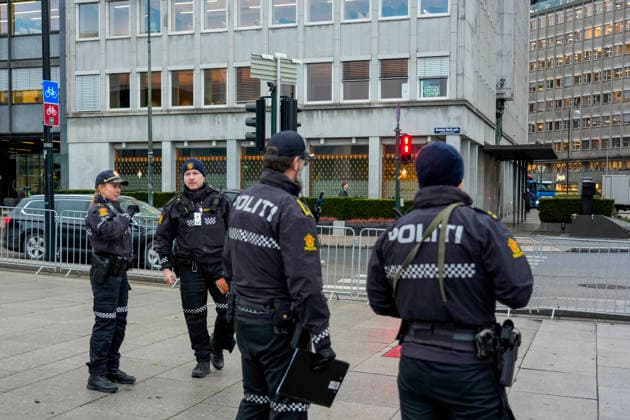 Nobel Peace Prize 2025 Oslo 20251210 Police stand guard at the Nobel Peace Center for Save the Childrens Peace Prize celebration ahead of th  Copyright: xGormxKallestadx xNTBx