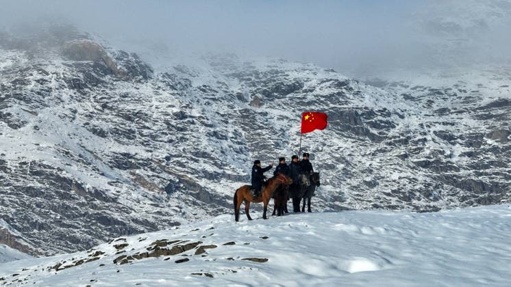 ALTAY, CHINA - DECEMBER 09: Police officers carry out a patrol in the snow in a border region on December 9, 2025 in Altay Prefecture, Xinjiang Uygur Autonomous Region of China.  Copyright: xVCGx 111608776090